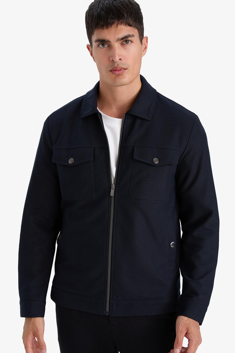 DeFacto Blue Man Slim Fit Zip-Up Lined Jacket Casual - Image 1